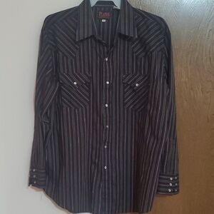 Plains Western Wear Men's Dark Striped Button Down Shirt